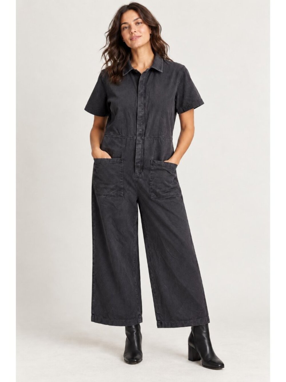 Universal Standard Kate Black Stretch Twill Jumpsuit M 18-20 Utility Coverall